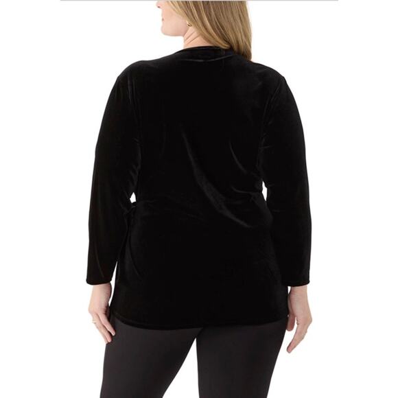 Anne Klein Black Velour Velvet Wrap Top Plus Size 0X Whimsigoth Dark Romance $89 - Picture 2 of 10
